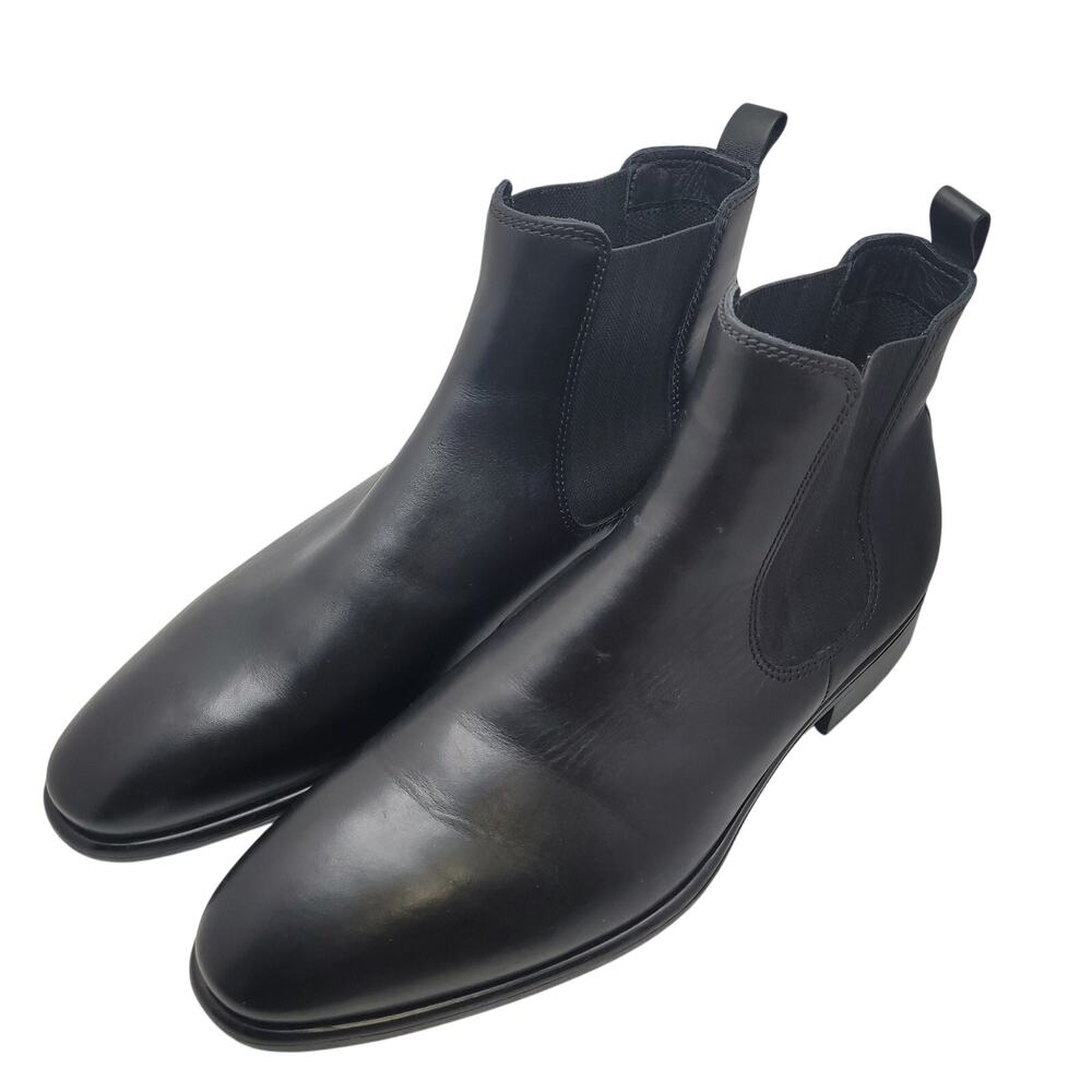 Ecco Black Leather Boots Slip On Ankle Booties Low Heel Work Casual 11-11.5
